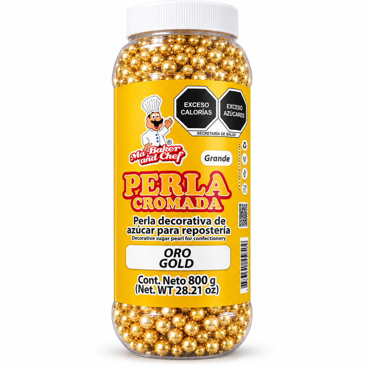Frasco de Perlas Doradas para Repostería Perla Cromada MaBakerandChef - Oro Gold - Imagen 1