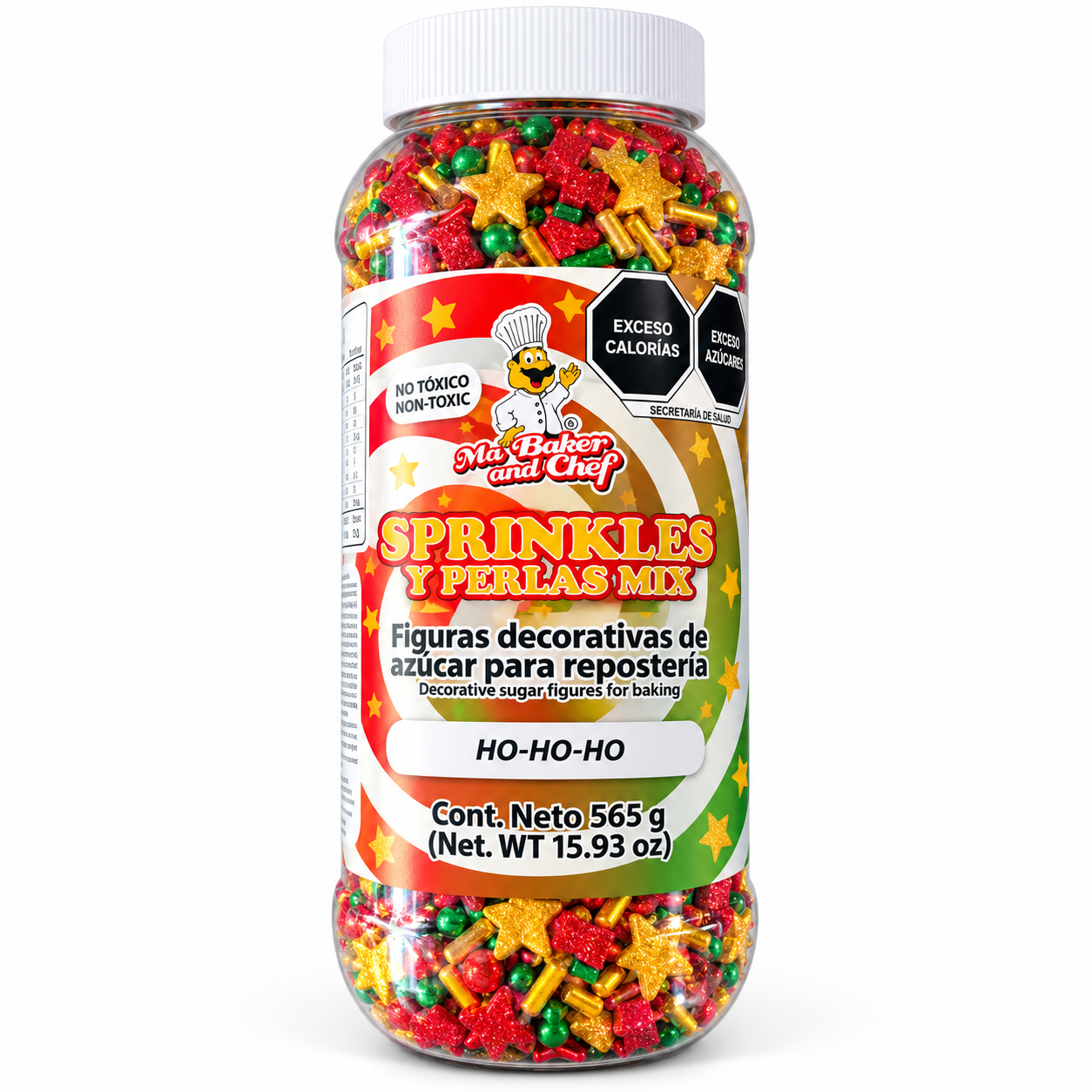 Frasco navideño de chispas y perlas Sprinkles y Perlas Mix MaBakerandChef - HO HO HO - Imagen 1